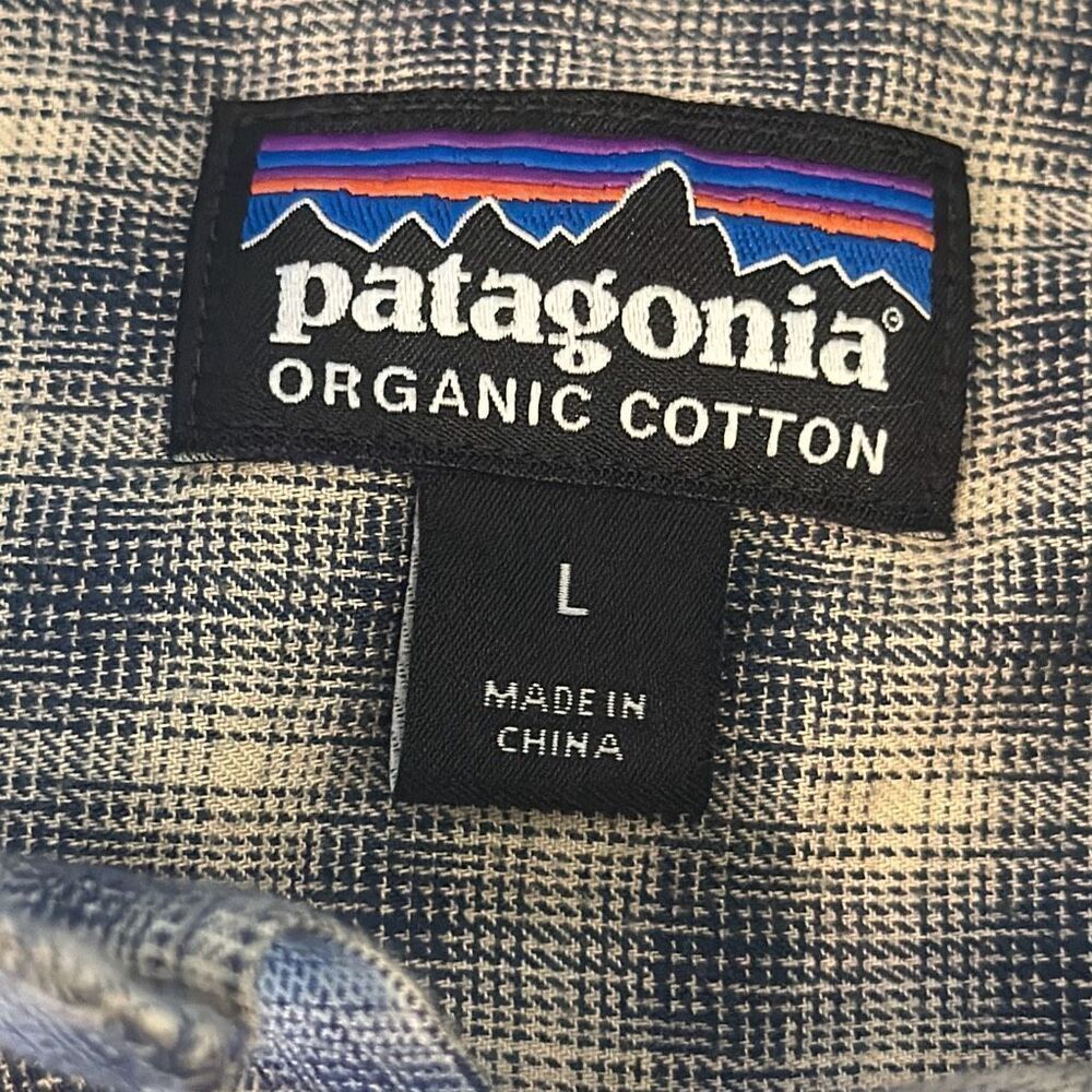 Patagonia Men's Vjosa River Organic Cotton Tan Black Plaid Shirt size L Large - Picture 6 of 8